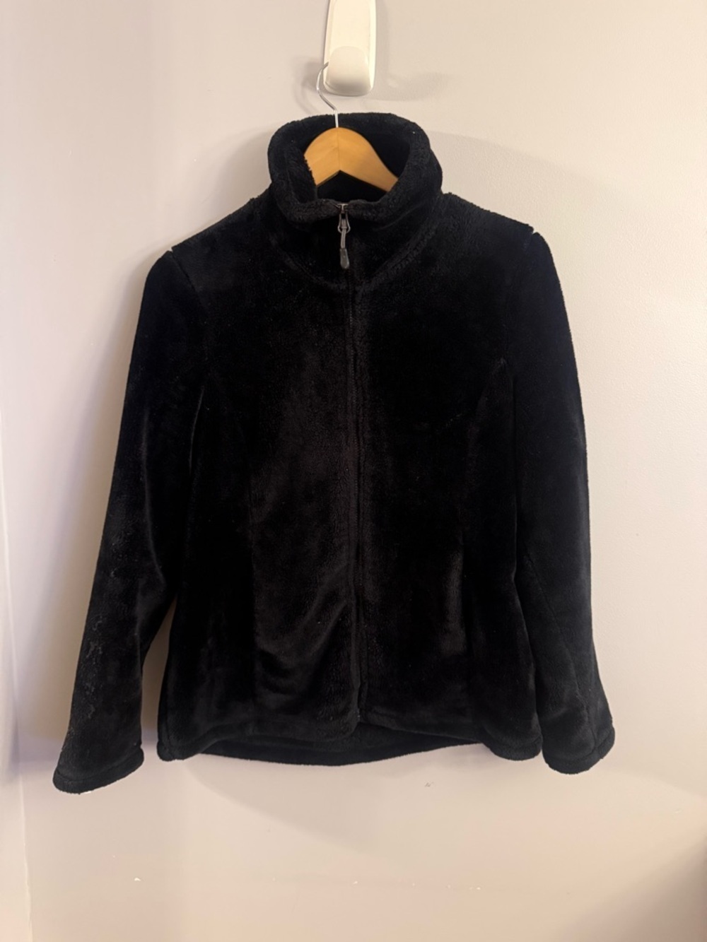 32° Heat Black Faux Fur Zip Up Jacket Womens Medium Cozy Soft Plush Fleece